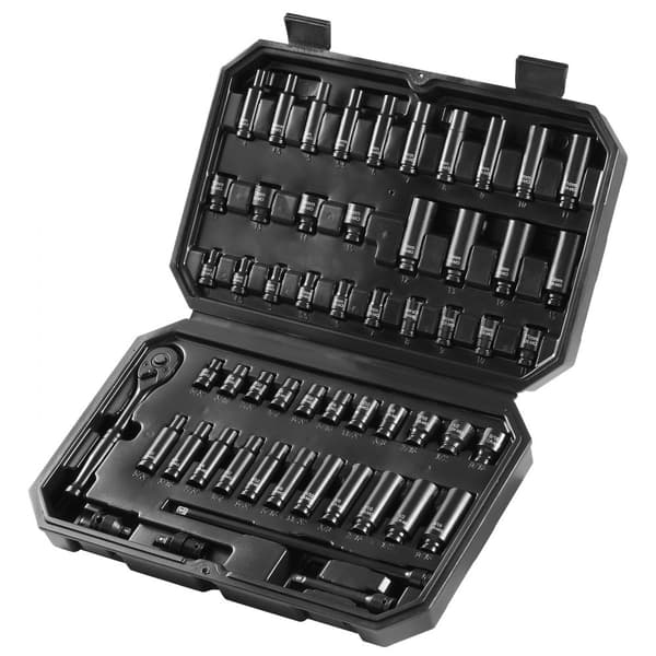 Impact Socket Sæt 55 stk., 6-Punkts 1/4'' Drive, Ratchet Tool Kit, Kompakt Opbevaringskasse, Høj Kvalitet.