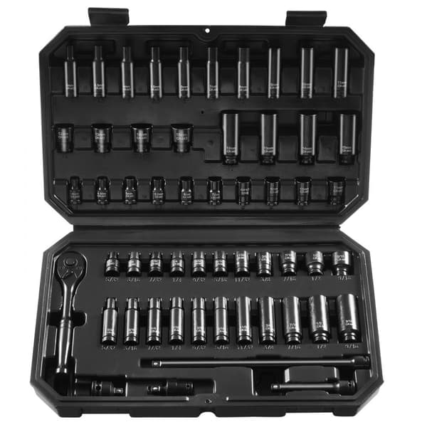 Impact Socket Sæt 55 stk., 6-Punkts 1/4'' Drive, Ratchet Tool Kit, Kompakt Opbevaringskasse, Høj Kvalitet.