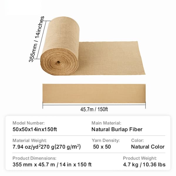 Jutestofrulle 14x150 fod til kunsthåndværk og planter, naturlig jutetræindpakning, perfekt til DIY-projekter.