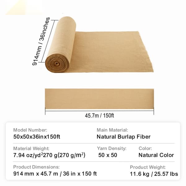 Jutestofrulle 36x150 fod, Jutetræindpakning til kunsthåndværk, planter og indretning, robust og holdbart materiale.