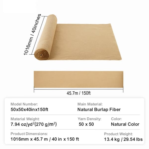 Säkkikangasrulla 40 x 150 Jalkaa, Käsityöt, Kasvien Tuki ja Pakkaukset, Kestävä ja Monikäyttöinen