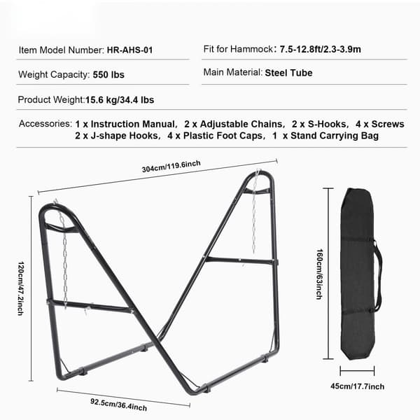 Stål hængekøjestativ 550 lbs, 8-13 fod kommercielt hængekøjeramme, robust design, perfekt til udendørs eller indendørs brug.