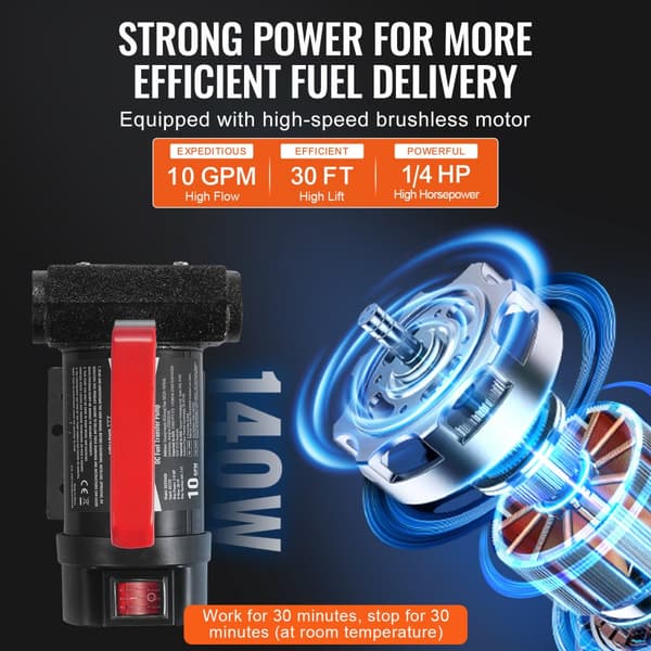 12V Polttoainesiirtopumppu, 10 GPM, 1/4 hv, Automaattinen polttoainesuutin