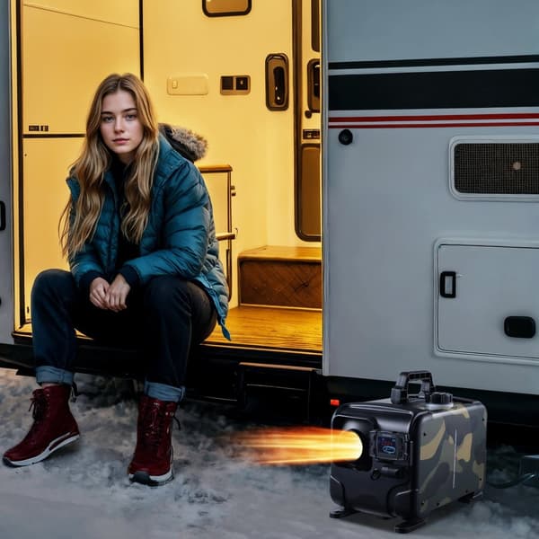 Diesel luftvarmer 8KW, 12V/24V, Bluetooth APP, fjernbetjening, hurtig opvarmning, effektiv varme til camping og garage.