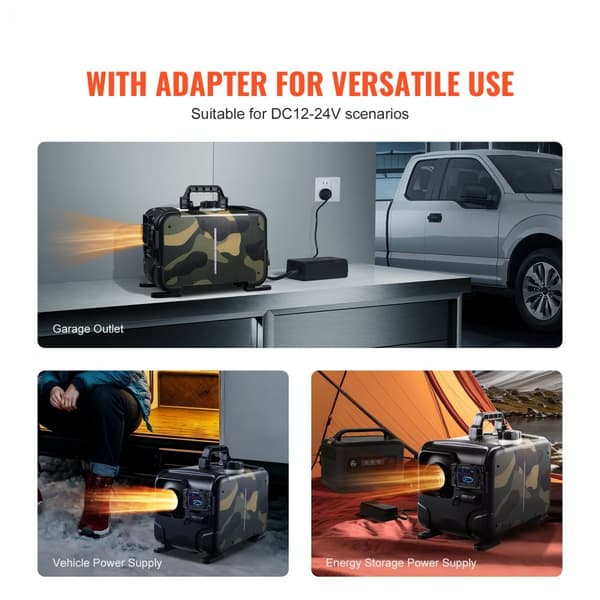 Diesel luftvarmer 8KW, 12V/24V, Bluetooth APP, fjernbetjening, hurtig opvarmning, effektiv varme til camping og garage.