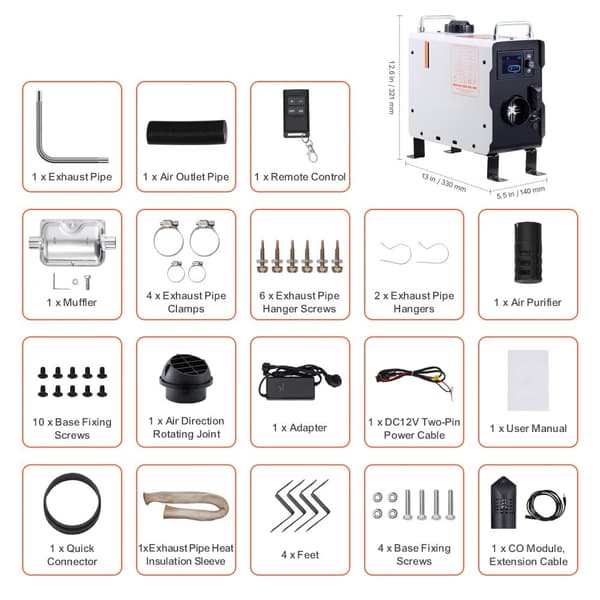 Diesel-ilmalämmitin 12V/24V 2KW, Bluetooth, APP-kaukosäädin, ulkotiloihin, tehokas lämmitys ja helppo käyttö