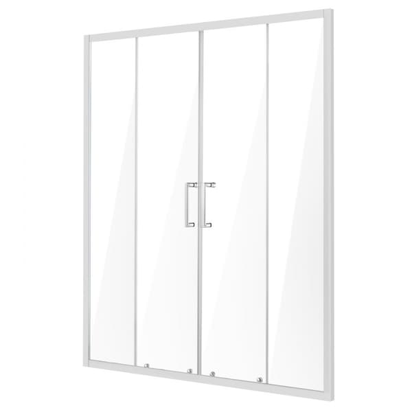 Semirammet dobbelt skydedør til brusebad, SGCC hærdet glas 1/4, krom finish, elegant design, vandtæt, nem installation.
