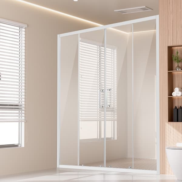 Halvramlös dubbel skjutdörr för dusch, härdat glas, krom, elegant design, hållbar duschlösning, lättinstallation
