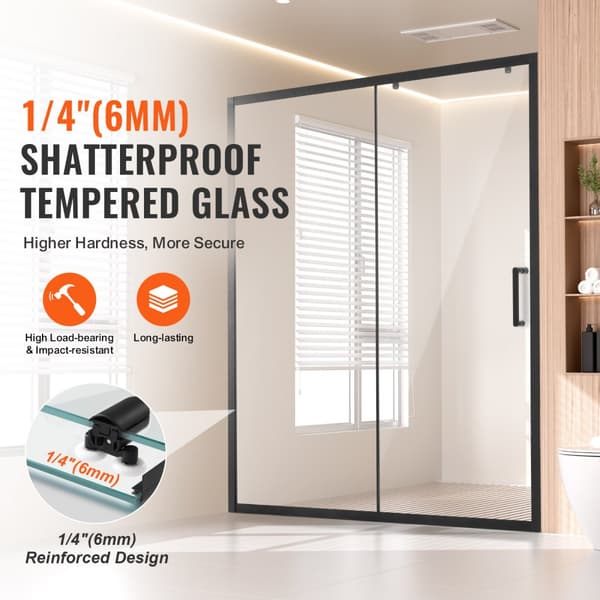Semi-rammeløs brusedør 57,7-59 x 70, hærdet glas, 1/4 mat sort, moderne design, nem installation, slidstærk.