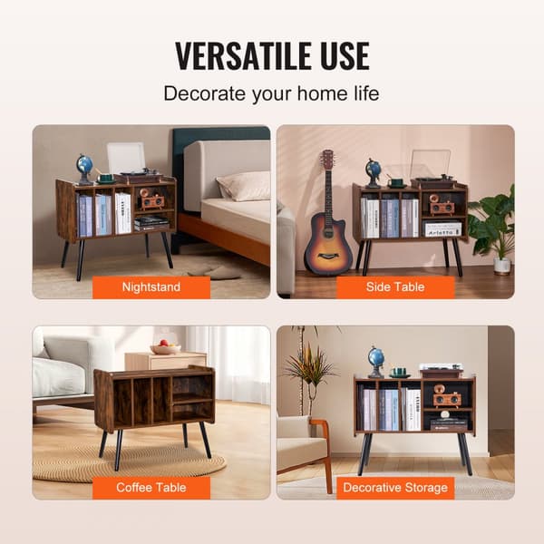 Stilfuldt Pladespillerstativ i Træ, 2 Etagers med 3 Skabe, Brun, Ideel til Vinylplader og Hi-Fi Udstyr