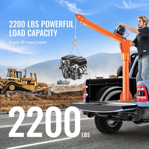 Elektrisk pickup truck kran 2200 lbs, 360° drejelig hejsekran, kraftig løft, robust design, ideel til byggeprojekter.