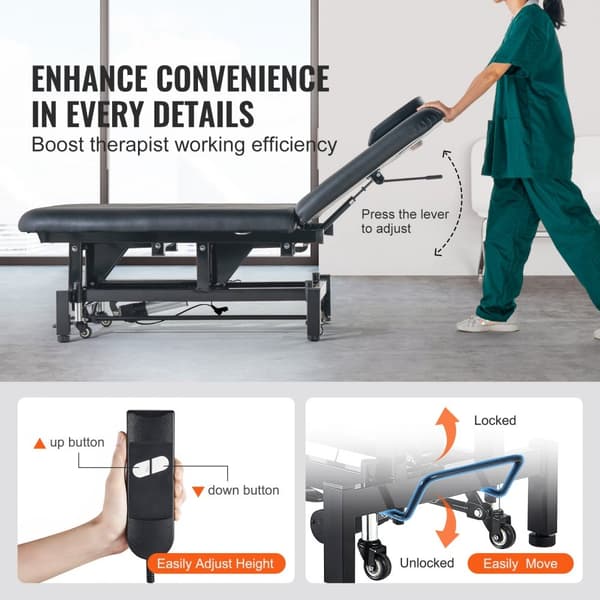 Elektrisk massagebänk, höjdjusterbar 0-45°, ergonomisk design, justerbart ryggstöd, perfekt för kliniker och hemmaspa