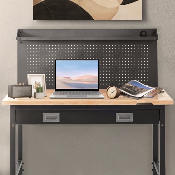 Monitoiminen Massiivipuinen Työpöytä 48x24, Pegboard, kestävä ja tyylikäs suunnittelu, täydellinen työskentelyyn