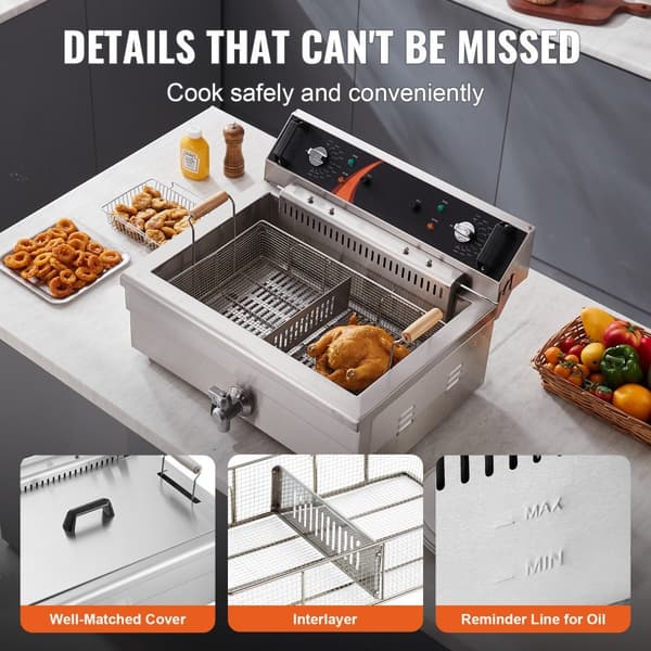 Kommerciel elektrisk frituregryde 3000W, 30,6Qt/29L, bordplade model, hurtig opvarmning, ideel til restauranter og madsteder.