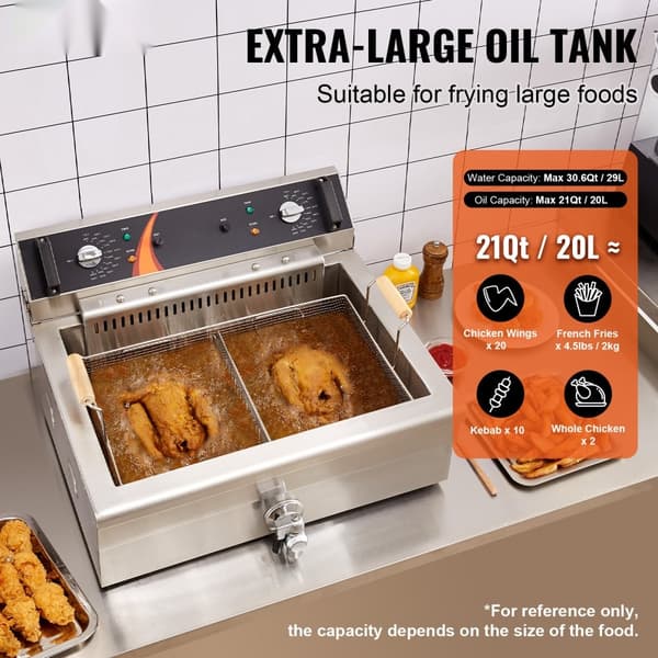 Kommerciel elektrisk frituregryde 3000W, 30,6Qt/29L, bordplade model, hurtig opvarmning, ideel til restauranter og madsteder.