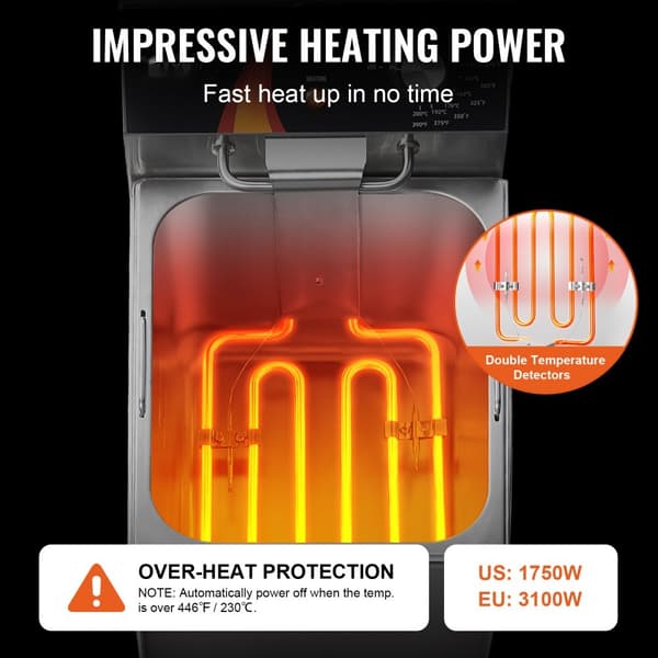 Kommerciel elektrisk frituregryde 3100W, 9L, rustfrit stål, opgradering, temperatur op til 200°C, hurtig opvarmning.