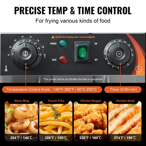 Kommersiell elektrisk fritös 3000W, 9L, rostfritt stål, digital temperaturkontroll, 200°C, professionell matlagning