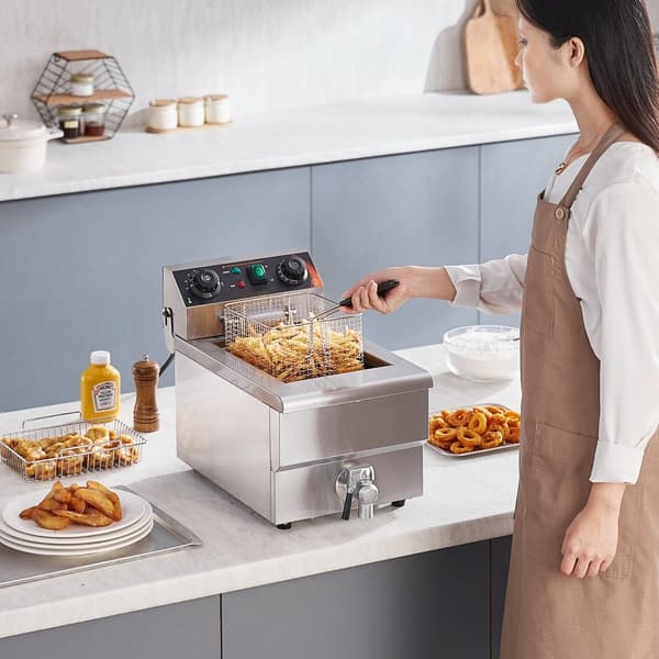 Kommersiell elektrisk fritös 3000W, 9L, rostfritt stål, digital temperaturkontroll, 200°C, professionell matlagning
