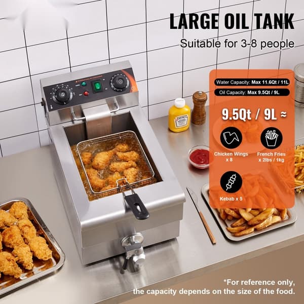 Kommersiell elektrisk fritös 3000W, 9L, rostfritt stål, digital temperaturkontroll, 200°C, professionell matlagning