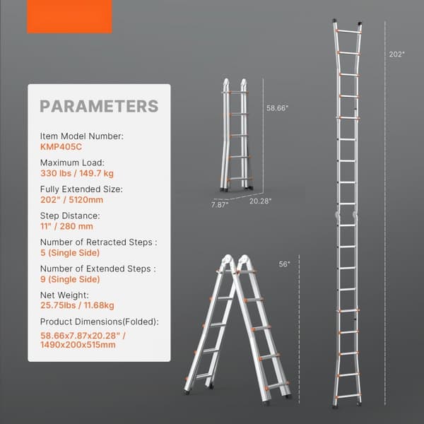 Teleskopstege A-ram 16,7 FT, multifunktionell, säker och hållbar, lättviktig, perfekt för hushållsarbete och reparationer