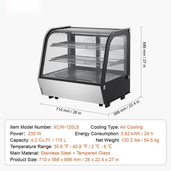 Kylskåp för bageri, energieffektiv, 4,2 cu ft/115L, 2-nivå, perfekt för affärer och kaféer, snygg display, kylar för bakverk