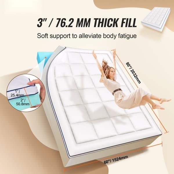Premium Memory Foam Patjanpäällinen, 76,2 mm Paksuus, Kuningatar-koko, Mukautuva, Mukava ja Kestävä