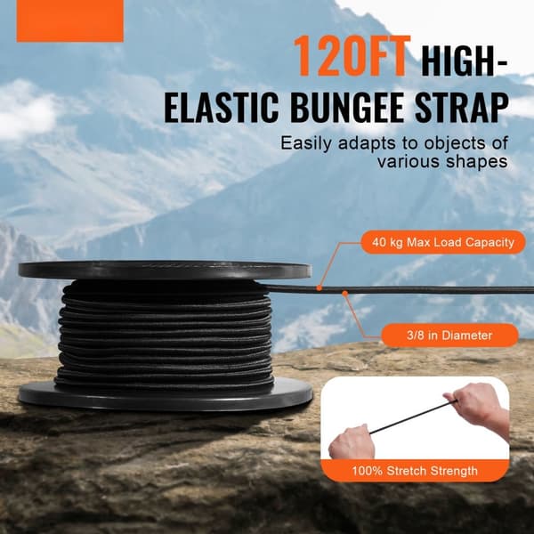 3/8 elastiksnor 120 fod/36 m spole, heavy duty bungee stropper, 100% stræk, slidstærk og holdbar elastiksnor til alsidige behov.