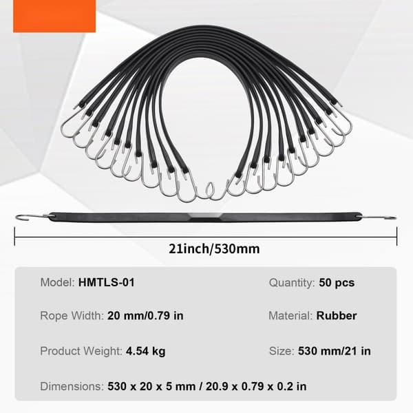 Flat Bungee Cord Set 50 st, 19,8 mm, Heavy Duty Gummiband med S-krok, Hållbara, pålitliga och hög kvalitet för olika användningsområden