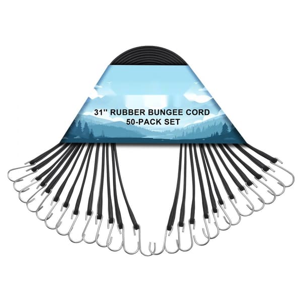 50 Stk Heavy Duty Bungee Cord Sæt 19,8 mm med S-kroge, Flade Bungee Straps til Sikring, Holdbar og Fleksibel.