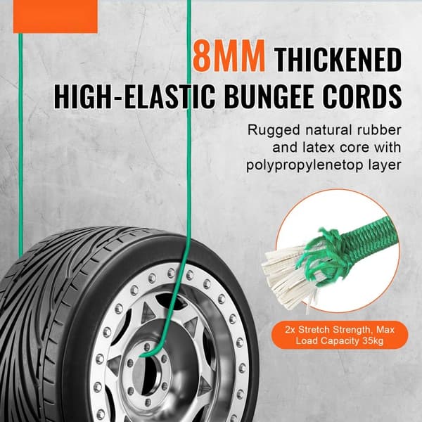 Bungee Cord Set 30 st, 8mm, Hållbara Heavy Duty Remmar med Stålkarbinhakar, Perfekta för Camping och Utflykter