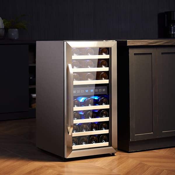 Vinkylare för 33 flaskor, Dual Zone, energieffektiv, fristående med LED-ljus, elegant design, justerbar temperatur, optimal förvaring
