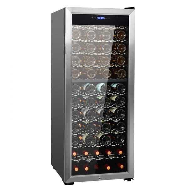 80-flaske vinkøler, Dual Zone fritstående køleskab, LED-belysning, effektiv opbevaring, moderne design.