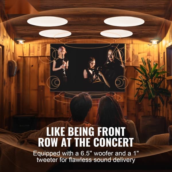 Bluetooth takhögtalare 150W, 6,5'' infälld väggmodell, hög ljudkvalitet, perfekt för hem och kontor, enkel installation, 4-pack