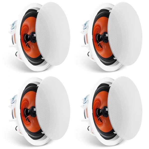 8-tums infällda tak- och vägghögtalare 100W, hög ljudkvalitet, diskret design, perfekt för hem och kontor, enkel installation, 4-pack