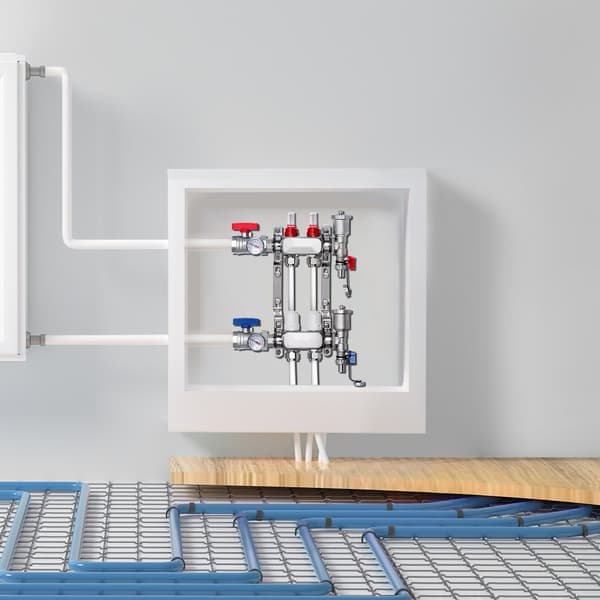 2-grenet strålevarmemanifold 1/2, PEX-rør gulvvarme manifold sæt, hurtig installation, holdbar konstruktion, energieffektiv opvarmning.