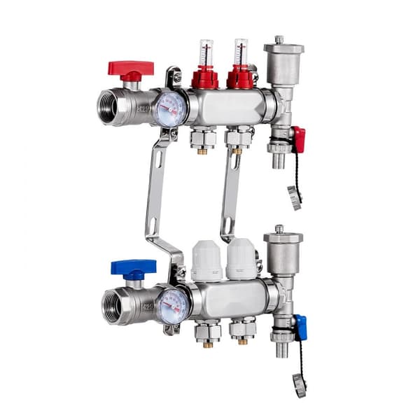 2-grenet strålevarmemanifold 1/2, PEX-rør gulvvarme manifold sæt, hurtig installation, holdbar konstruktion, energieffektiv opvarmning.