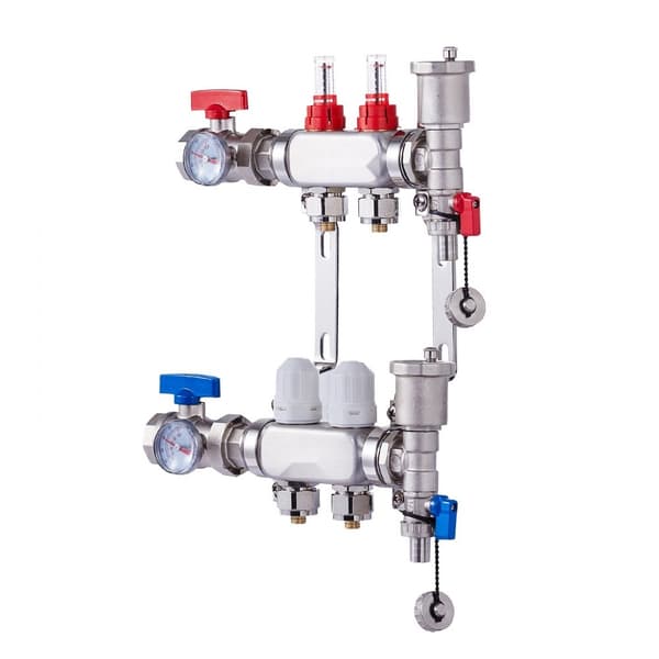 2-grenet strålevarmemanifold 1/2, PEX-rør gulvvarme manifold sæt, hurtig installation, holdbar konstruktion, energieffektiv opvarmning.