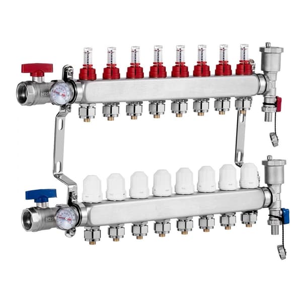 8-grenet strålevarmemanifold 1/2, PEX-rør gulvvarme manifold sæt, effektiv varmefordeling, holdbar konstruktion, nem installation.