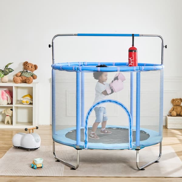 Studsmatta för barn 55, mini studsmatta med nät för inomhus och utomhus, säker och rolig lekplats för småbarn