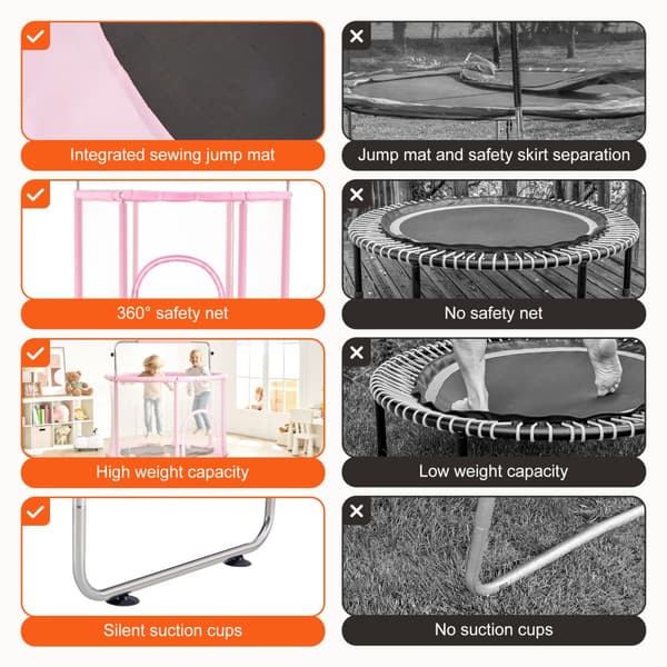Studsmatta 55 Mini-trampolin med säkerhetsnät, inomhus och utomhus, stimulerar aktivitet och lek, hållbar design