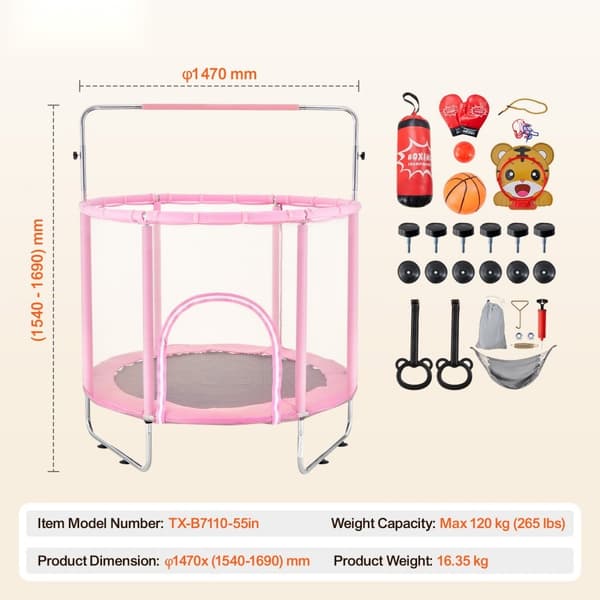 Studsmatta 55 Mini-trampolin med säkerhetsnät, inomhus och utomhus, stimulerar aktivitet och lek, hållbar design