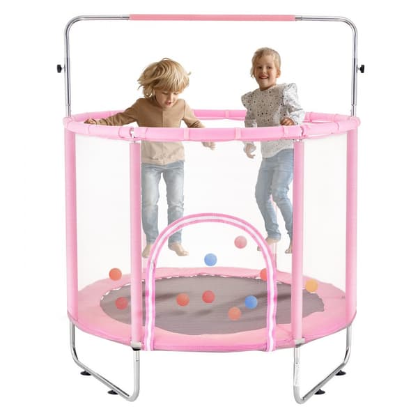 55 trampolin til børn, mini trampolin med sikkerhedsnet, perfekt til indendørs og udendørs leg.