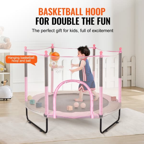 60 Trampolin til børn, mini trampolin med net, sikkert til indendørs og udendørs leg, perfekt til have og legeplads.
