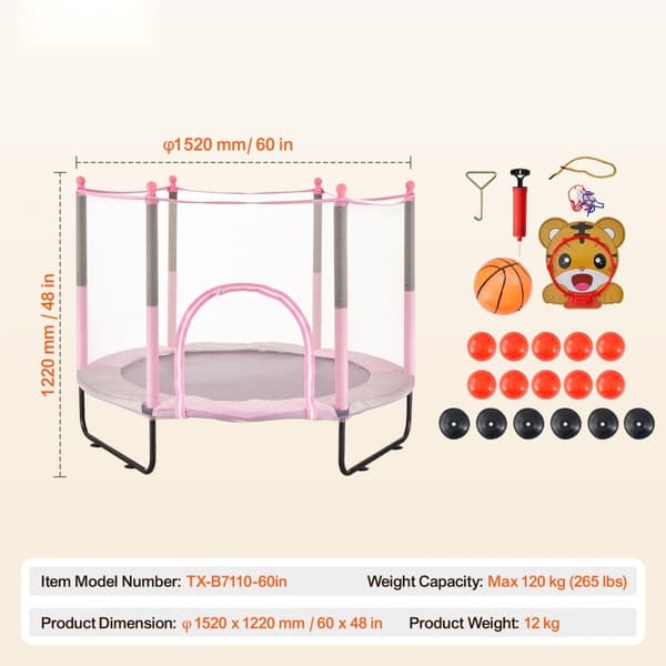 60 Trampolin til børn, mini trampolin med net, sikkert til indendørs og udendørs leg, perfekt til have og legeplads.