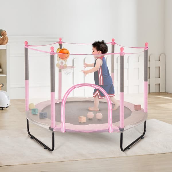 60 Trampolin til børn, mini trampolin med net, sikkert til indendørs og udendørs leg, perfekt til have og legeplads.