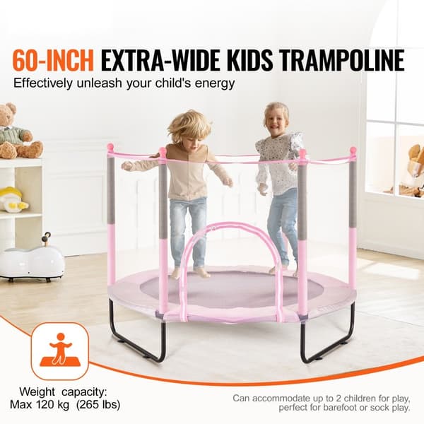 60 Trampolin til børn, mini trampolin med net, sikkert til indendørs og udendørs leg, perfekt til have og legeplads.