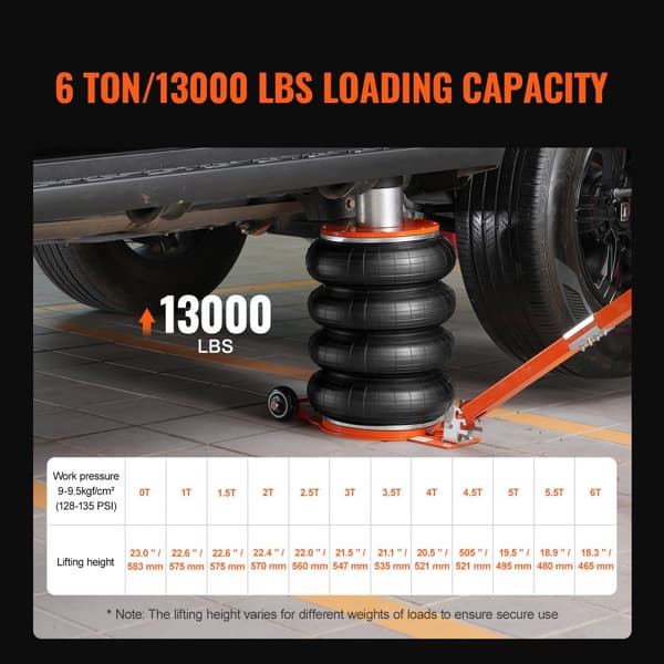 Air Jack 6 Ton/13000 lbs, pneumatisk donkraft med forhøjet søjle, perfekt til Sedan, robust design og høj kapacitet.