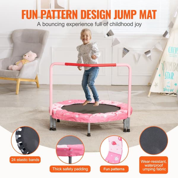 36” mini-trampolin til børn, sammenfoldelig, indendørs og udendørs brug, sikker og sjov leg.