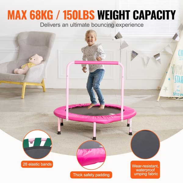 36'' sammenfoldelig trampolin til børn, mini-trampolin til indendørs og udendørs leg, sikker hoppeoplevelse, sjov og aktiv underholdning.