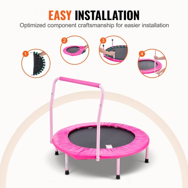 36'' sammenfoldelig trampolin til børn, mini-trampolin til indendørs og udendørs leg, sikker hoppeoplevelse, sjov og aktiv underholdning.